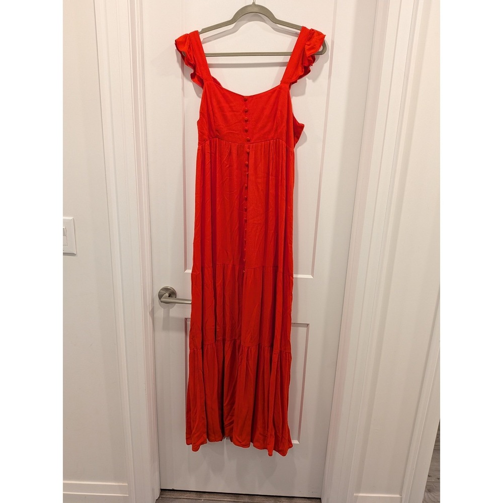 BB Dakota Steve Madden Red Maxi Dress M Ruffle Strap Tiered Boho